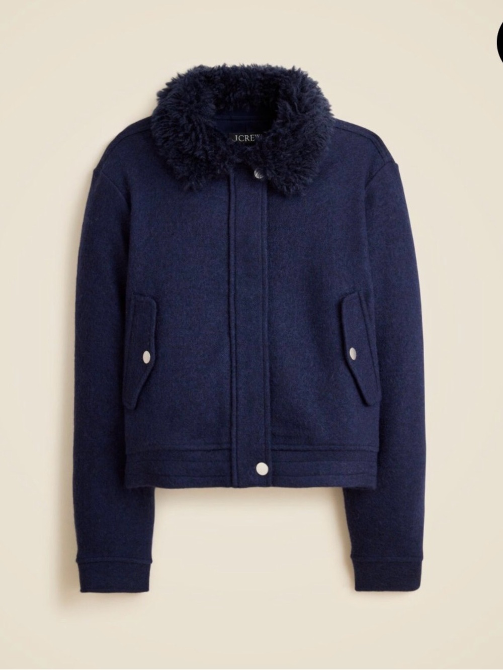 NWT J. Crew Wool-Blend flight Jacket with Faux-Fur Collar in Navy